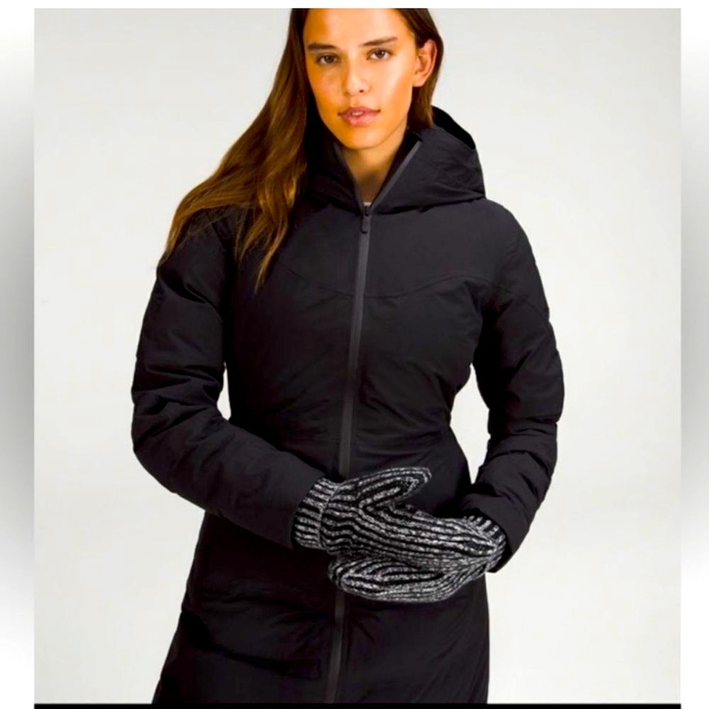 NWT LULULEMON Womens Textured Fleece-Lined Knit Mittens Black/Grey/White M/L